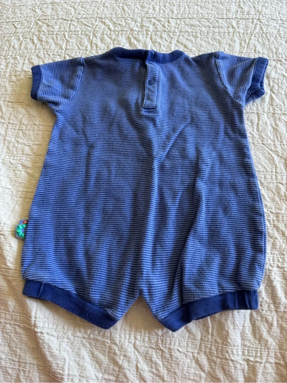 vintage carter’s baby embroidered very hungry caterpillar blue striped romper